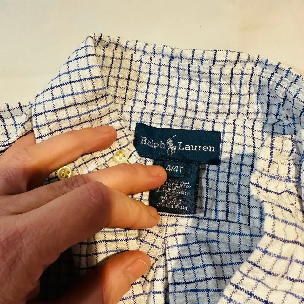 Ralph Lauren Blue & White Checkered Button Down Long Sleeve Top Sz 4/4t